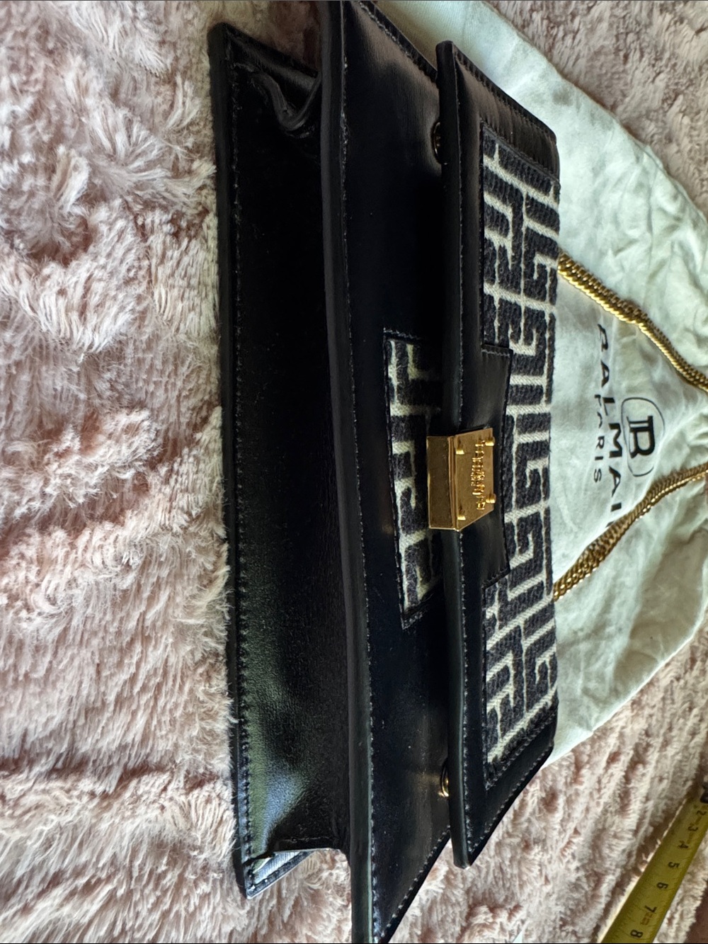 Balmain Black & Cream Monogram Crossbody with Gold Chain - Picture 12 of 13